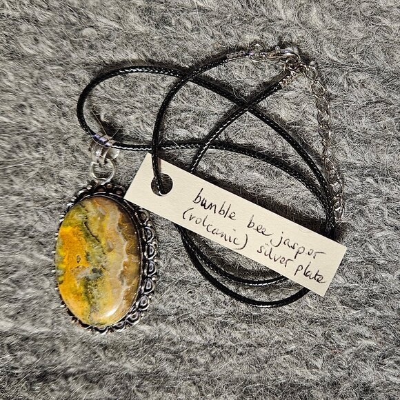 COPY - Bumble bee jasper gemstone pendant, 925 silver plate, artisan, unisex new - Picture 5 of 5